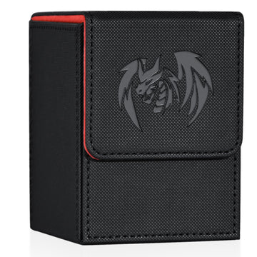Uaono Card Deck Box For Yugioh Mtg, 100+ Deck Case With 2 Dividers, Pu Leather Storage Box, Compatible With Collectible Trading Cards (Black & Red, Sky Dragon)
