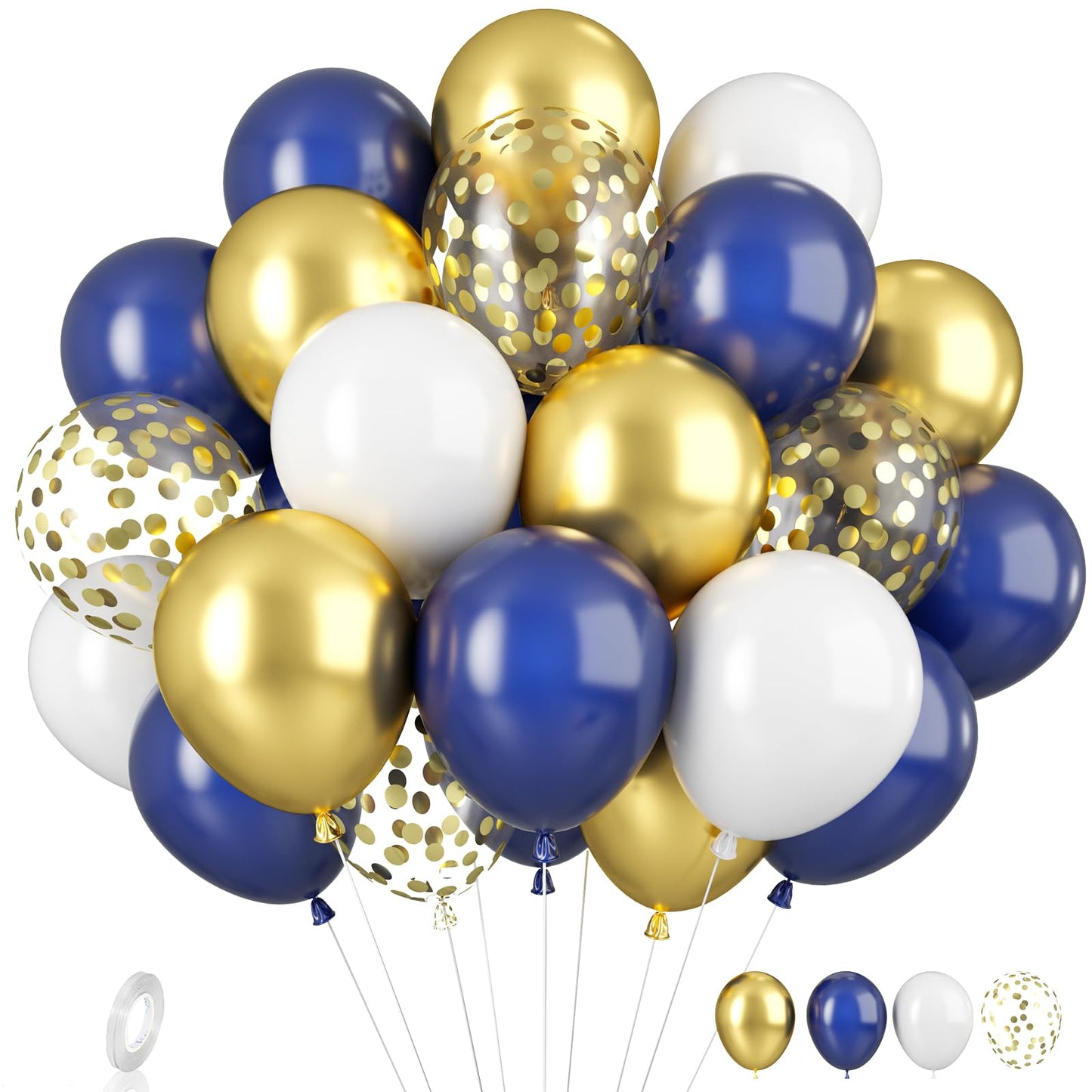 Navy Blue And Gold Balloons, Blue And Gold Balloons, Gold Confetti Balloons Navy Blue Gold Latex Balloons For Boys Birthday Baby