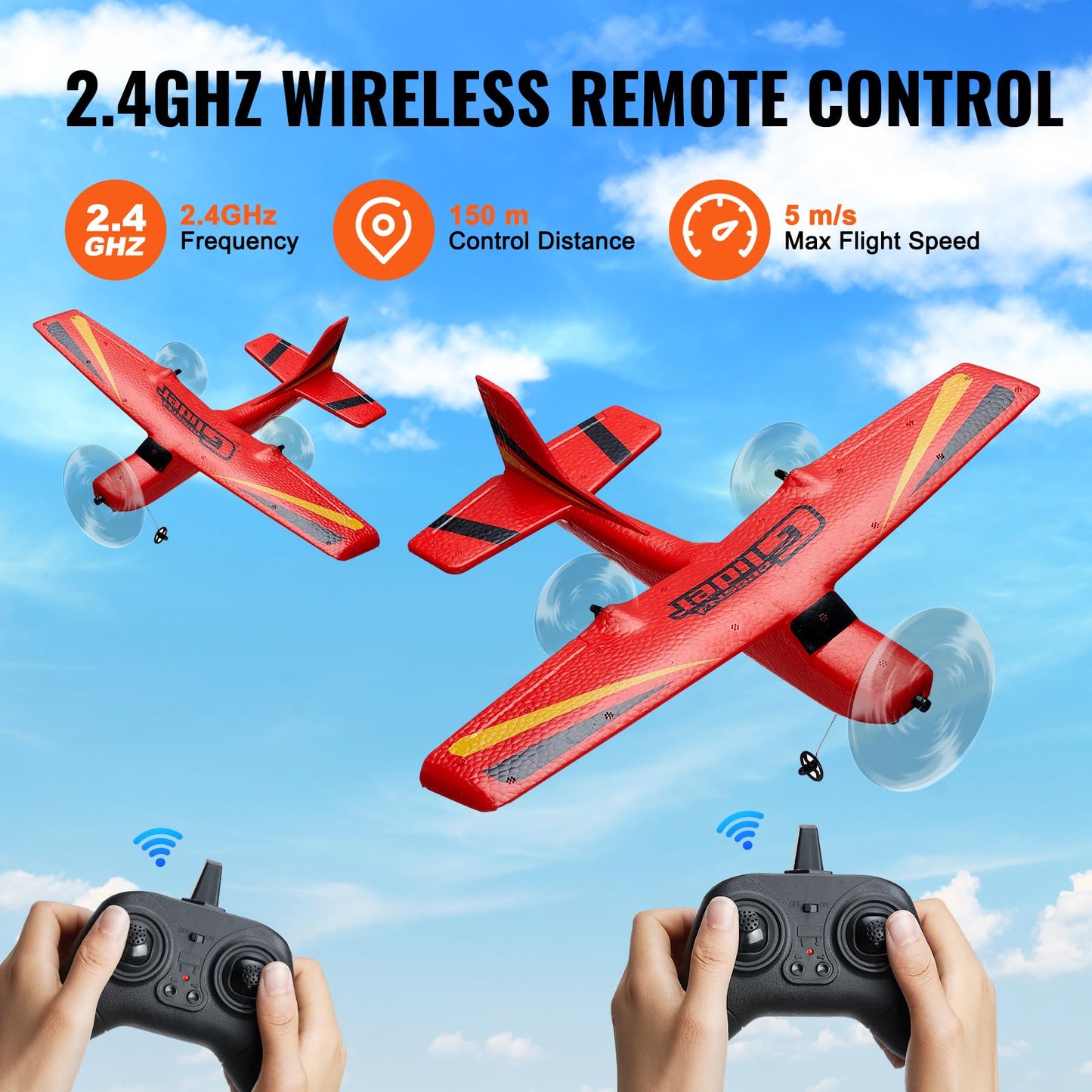 Vevor Rc Airplane, 2.4Ghz 2 Channel Remote Control Aircraft With 6-Axis Gyro Stabilizer, Ready To Fly Aircraft Toy With 2 Batter