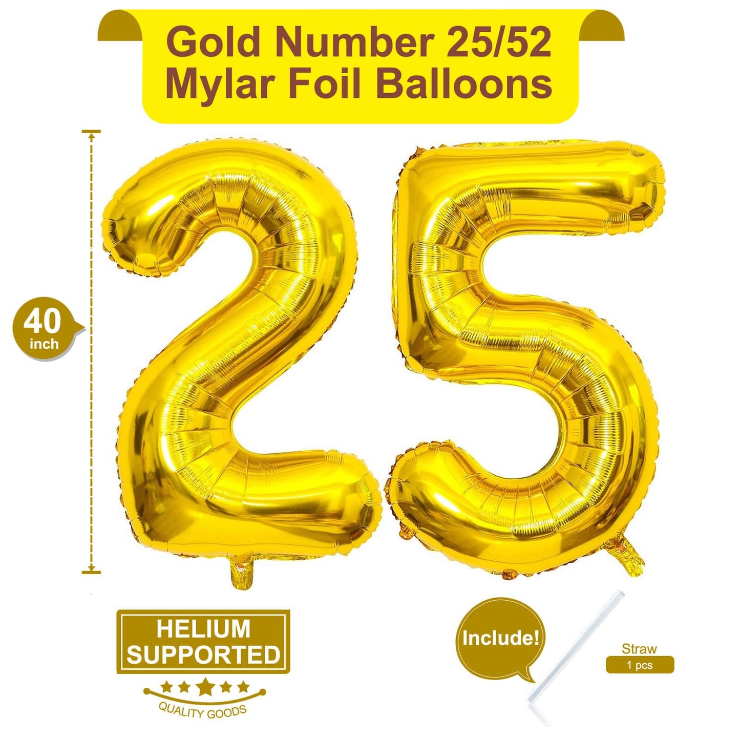 40 Inch Gold 25 Number Balloons Giant Jumbo Huge 25 Or 52 Foil Mylar Helium Number Digital Balloons Gold Birthday Mylar Digital