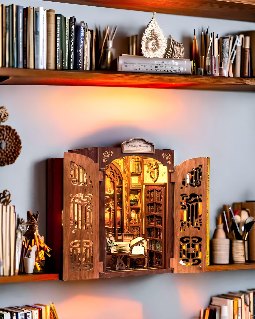 Fsolis Book Nook Kit, Diy Miniature House Room Kit For Adult Activity Mini Puzzle Booknooks Bookshelf Library Decor Gifts For Women Teenagers Craft Lovers(Bookshop Memory)