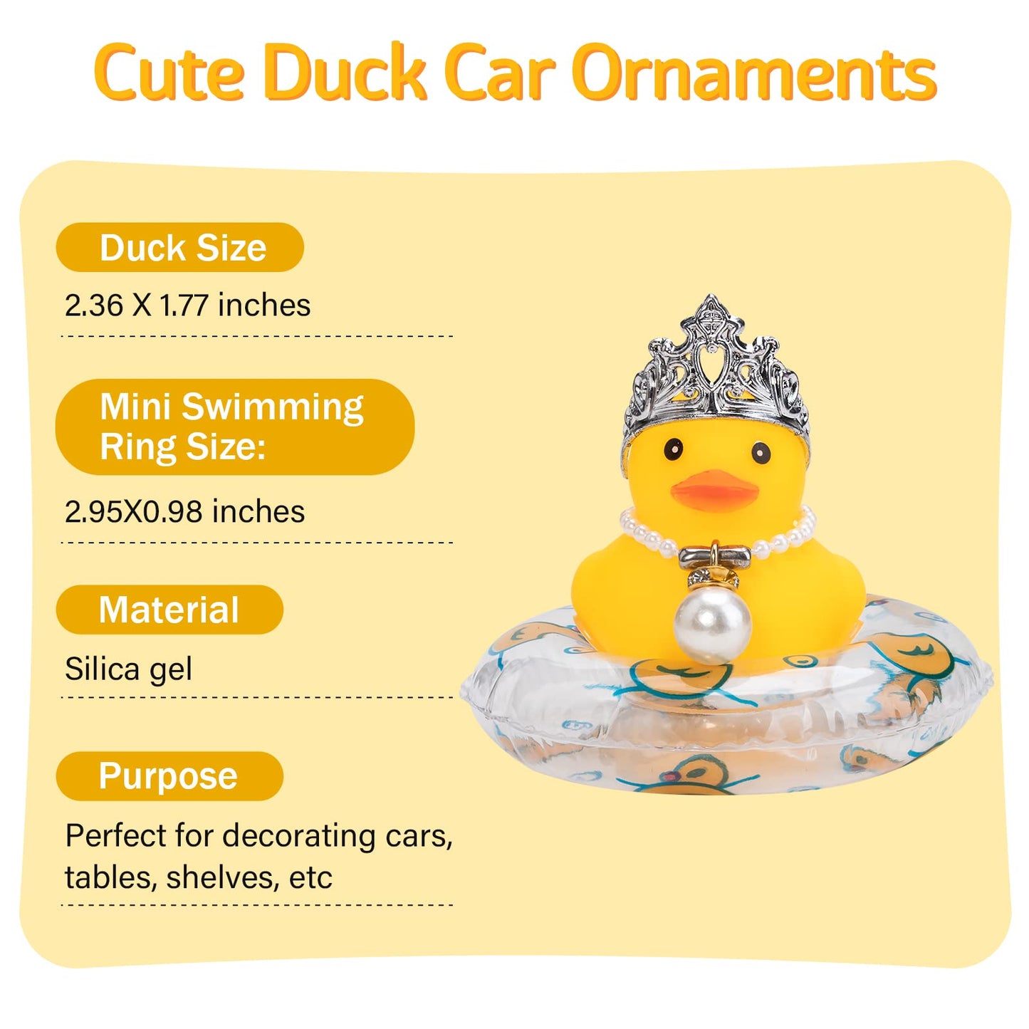 Wonuu Car Duck Rubber Duck Car Ornaments Duck Car Dashboard Decorations With Mini Crown And Necklace