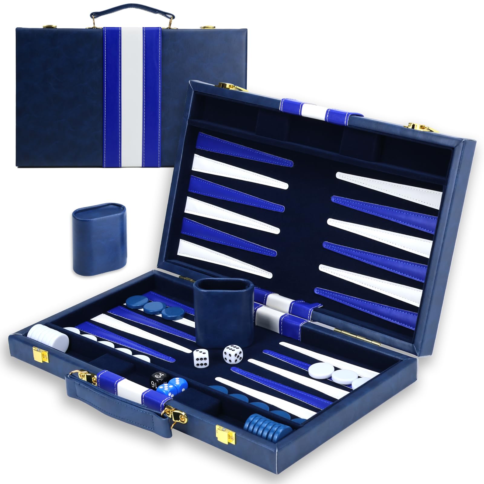 Backgn Sets for mature-themeds  15 inch Backgn Brown Sets Classic Board Game with enhanced Leather Case  Portable Travels Strategy Backgn Game Set for mature-themeds  Kids (Blue)
