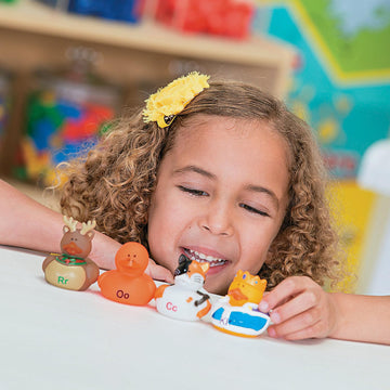 Fun Express Rubber Duckies Set of 26 - Assorted Vinyl Educational Toys for Kids, Model 16/1226