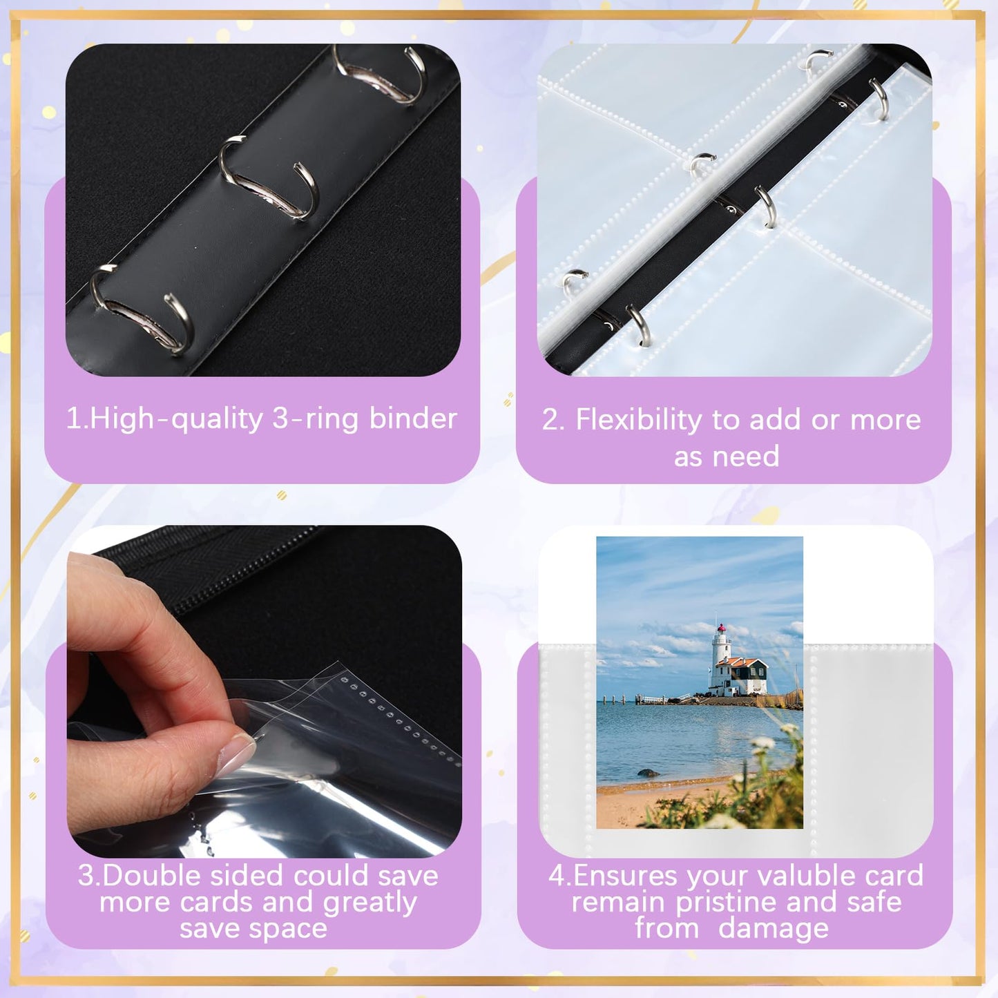 Humyoun 5 Pcs 4 Pocket Trading Card Binder 2000 Pockets with 250 Removable Sleeves Game Cards Collection Sports Trading Cards Collector Album(Dark Blue  Dark Green  Yellow  Red  Purple)