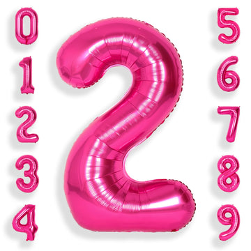 Suwen 40 Inch Hot Pink Large 2 Number Balloons Big Foil Helium Number Balloons 0-9 Jumbo Happy 2Nd Mylar Birthday Party Decorati