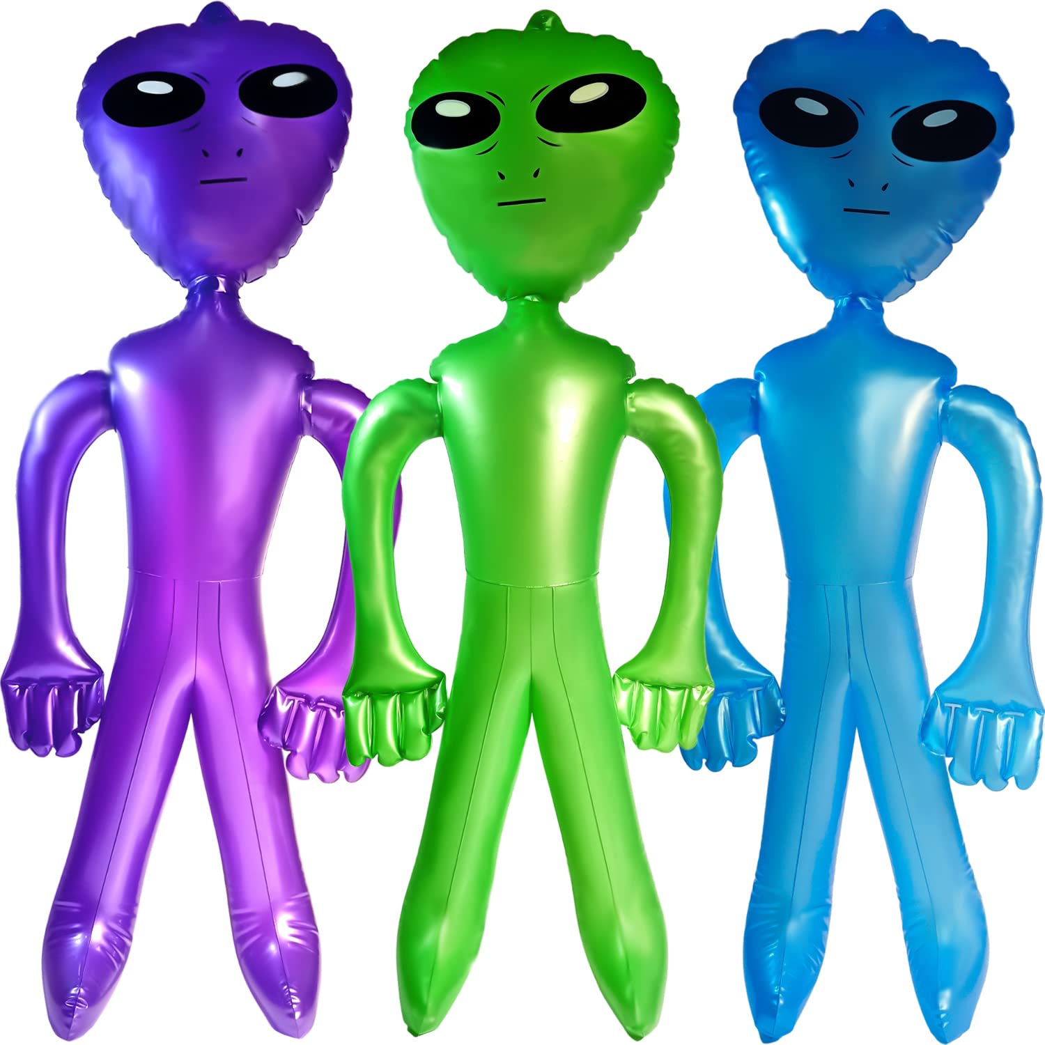 Vlish 3 Inflatable Alien - Pack of 3 Jumbo - Green, Purple and Blue Inflate Martian Aliens Toy for All Ages, Great for Halloween