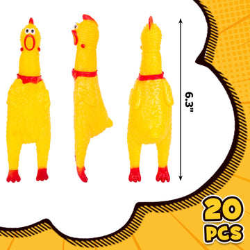 Poplay 20Pcs Squeaky Rubber Chickens, Screaming Chickens Bulk Prank Novelty Toys Pet Toys For Party Favors Family Game Dog Toys Noise Maker