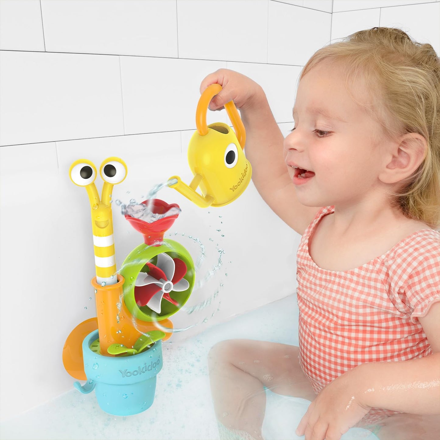 Yookidoo Toddler Baby Bath Toy (Ages 1-3) Pop-Up Snail Sprinkler - Garden Adventure Set With Watering Can (Mold Free) Attach To Any Tub Or Shower Fun For Bath Time - Great For Boys,Girls,& Kids