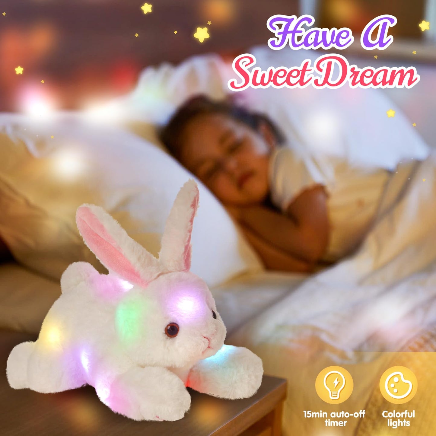 Specialyou Light Up Plush Bunny Rabbit Stuffed Animal Rabbit Plushie Toy Glow In The Dark Bedtime Companion Easter Bunny Gift For Kids, 14’’Best Gifts For Easter Day(Led)