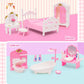 Hapgfs 45 Pcs Dollhouse Furniture Set Accessories Doll House Mini Furniture Pretend Play Bedroom Living Room Bathroom Kitchen Fo