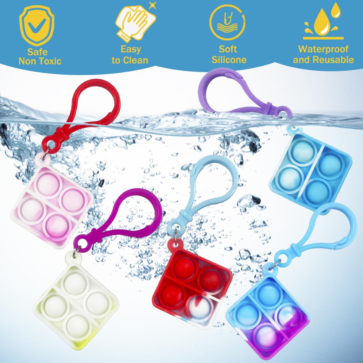 100 Pack Square Pop Fidget Keychain Pop Fidget Toys Bulk Party Favors For Kids 4-8,8-12 Years, Goodies Bag Stuffers Bulk, Gift F