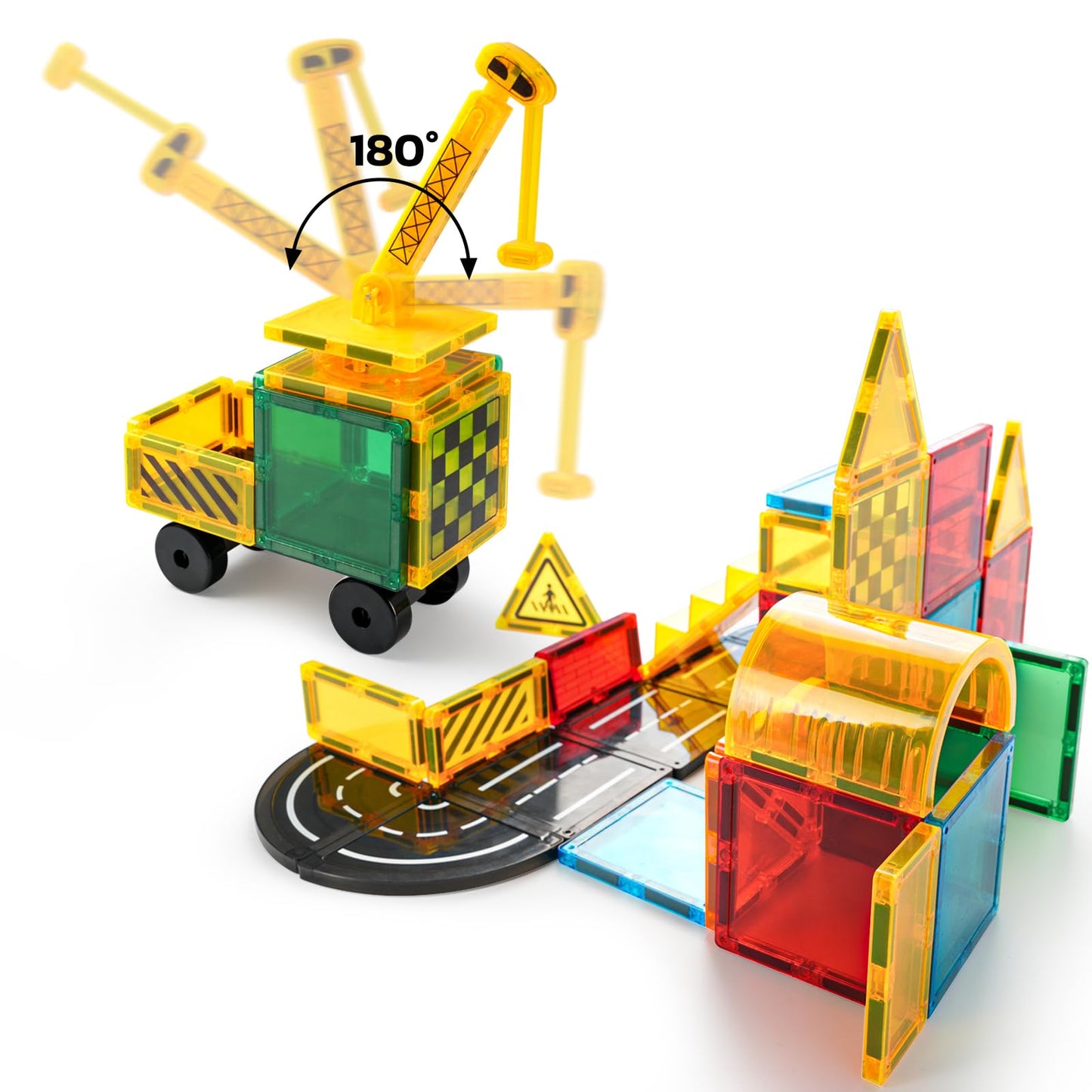 NEOFORMERS Magnetic Tiles Builder Construction Set  Magnetic Tiles Road Cars Set STEM Toys for Ages 3-8  Montessori Sensory Educational Magnet Toys for 3+ Year Old Boys and Girls Gifts