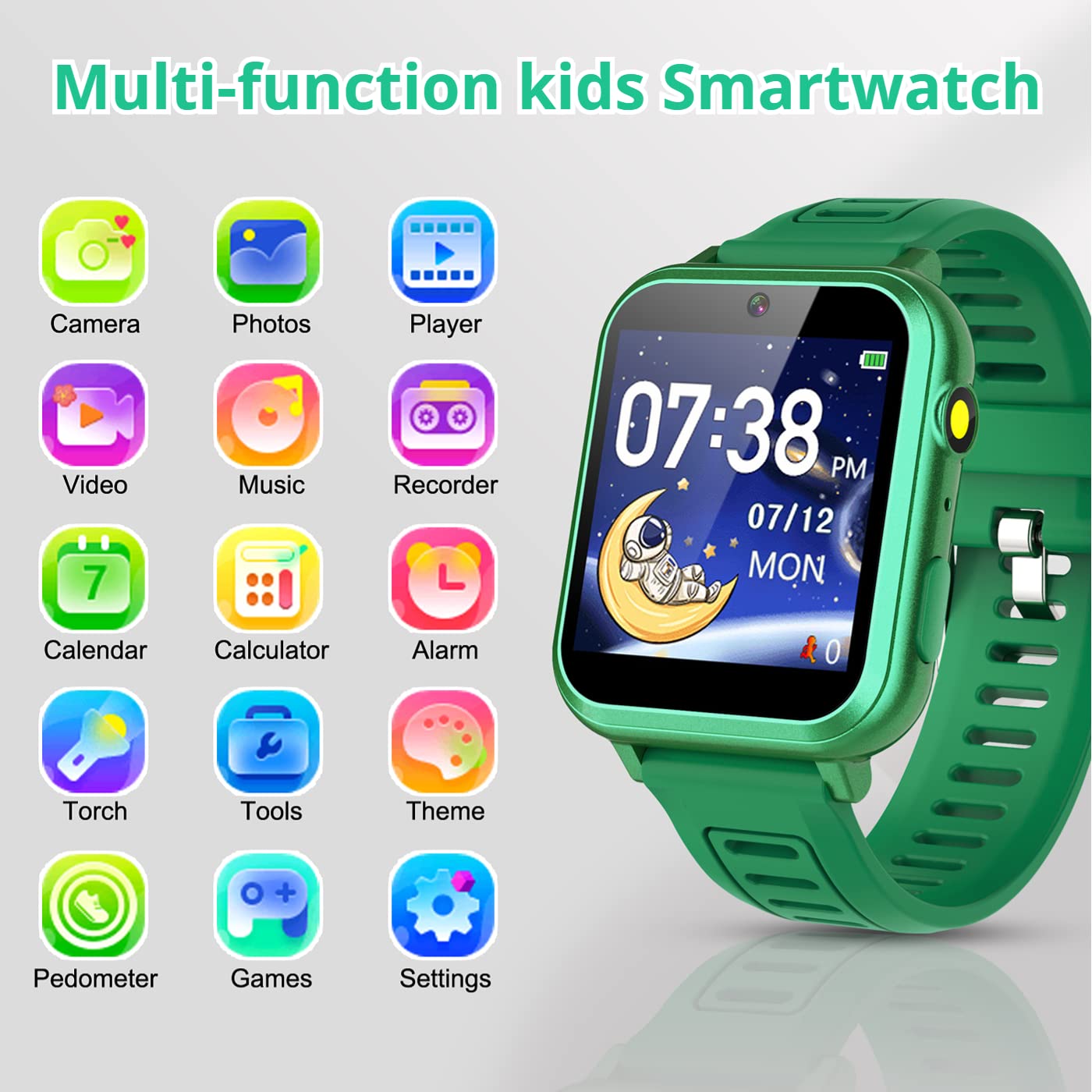 Kids Game Smart Watch Boys With 24 Puzzle Games Camera Video Player Pedometer Alarm Clock Calculator Flashlight 12/24 Hr Hd Touch Screen Kids Watches Toys For 7 8 9 10 11 12 Year Old Boys