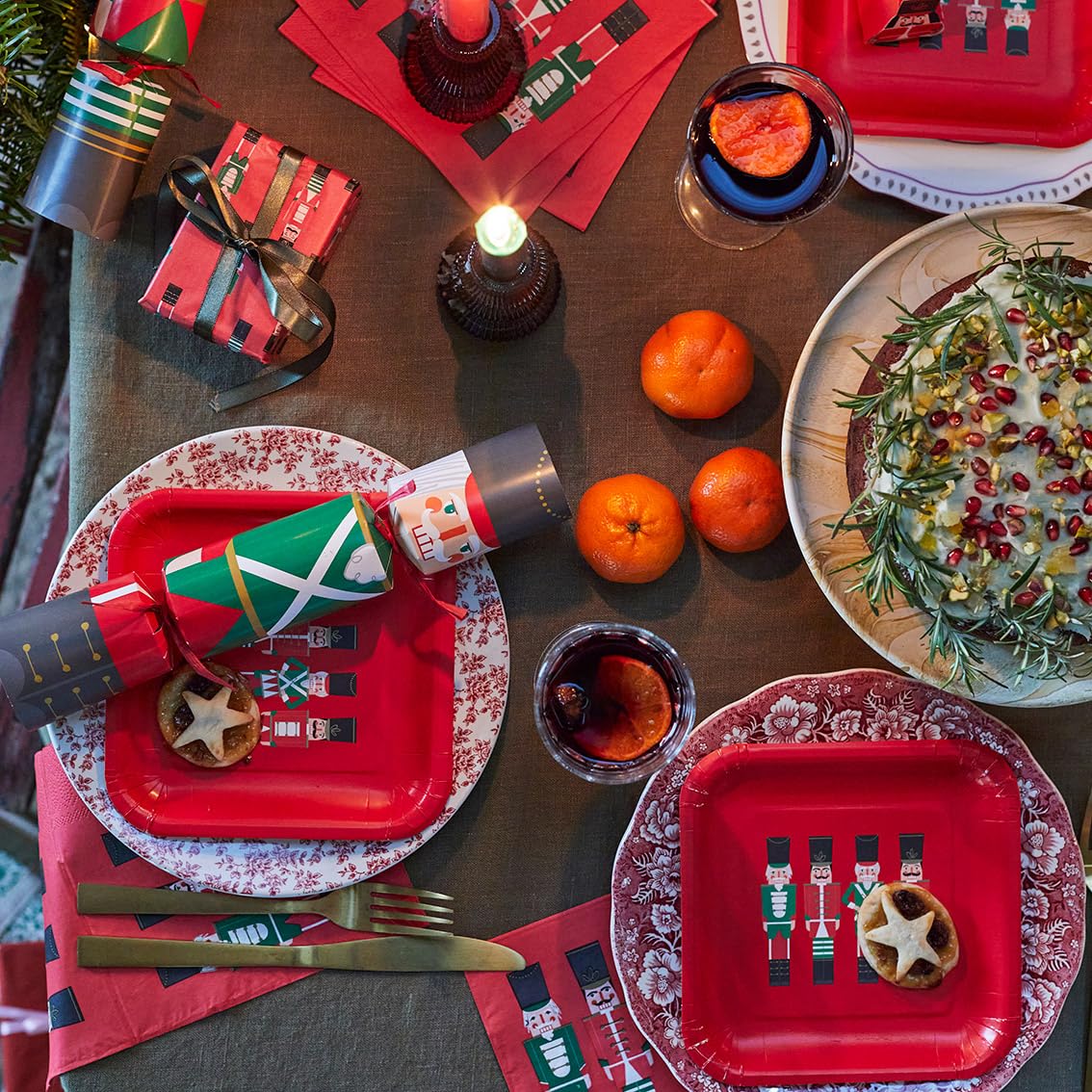 Nutcracker Themed Red Square Christmas Paper Plates Strong Feel Disposable Xmas Serving Dishes Recyclable Tableware Decorations