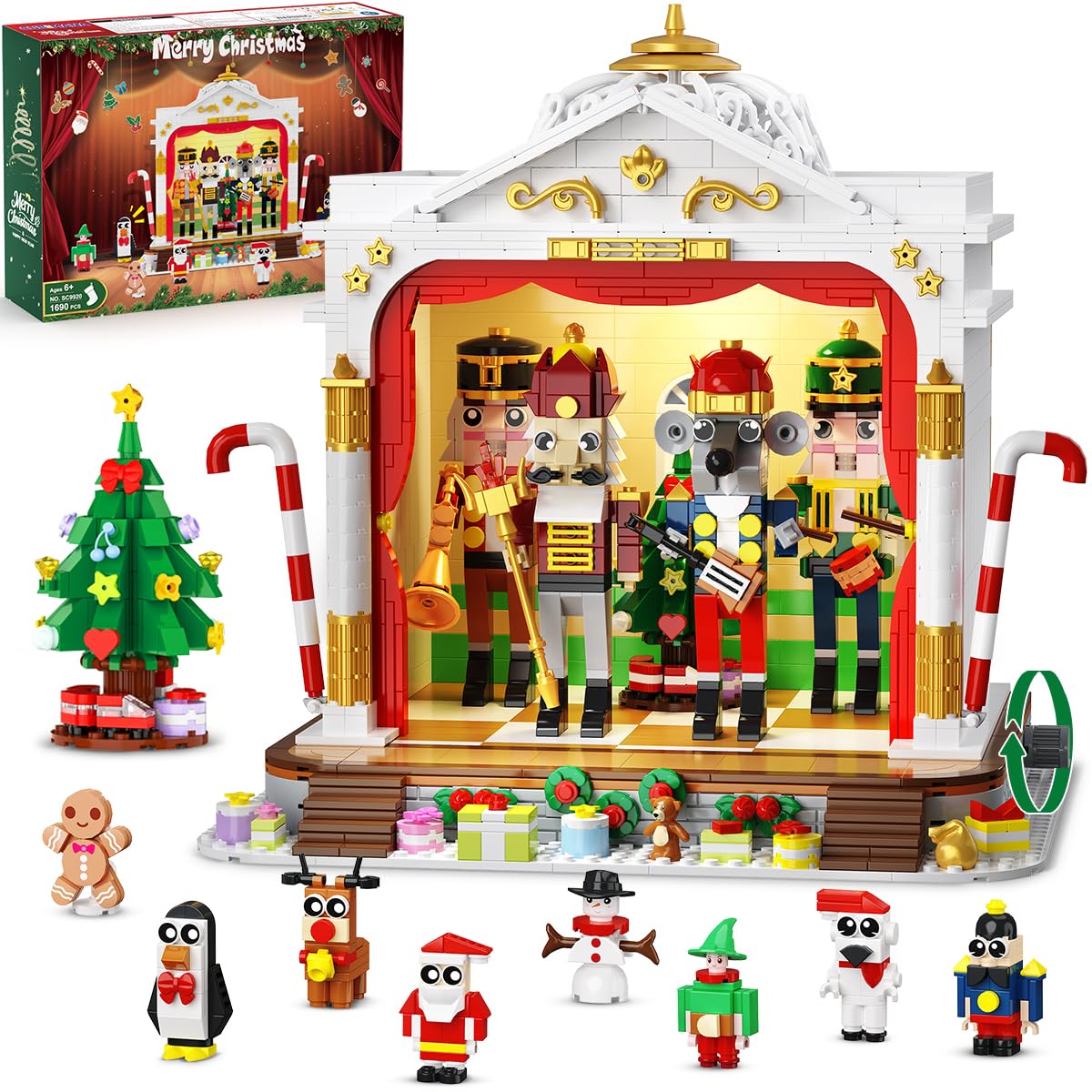CUBIMANA 2025 Christmas Nuter Theater Building Set with Light  3.6 Mini Building Block Toy with 4 Nuters & 8 Minifigures  1690PCS with Xmas Tree Train for mature-themed Girl Boy Age 12+