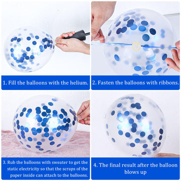 Whaline 60Pcs Graduation Party Balloon Set 7 Designs Confetti Latex Balloon With 2 Rolls Ribbon Grad Cap Congrats Grad Balloon For Graduation Party Decoration Supplies (Blue, Black)