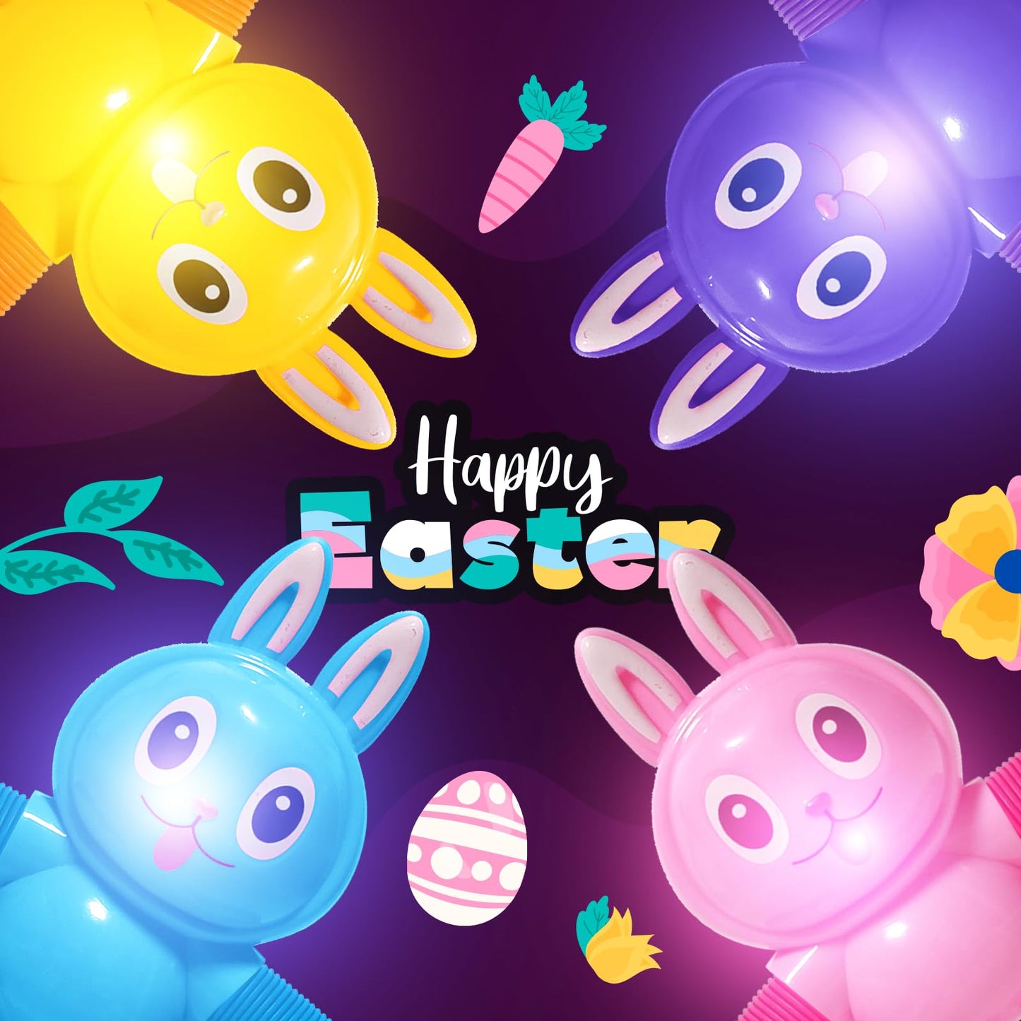 Easter Bunny Led Pop Tubes Light Up 4 Pcs Sensory Fidget Toys, Telescopic Suction Cup Easter Basket Stuffers Easter Egg Fillers