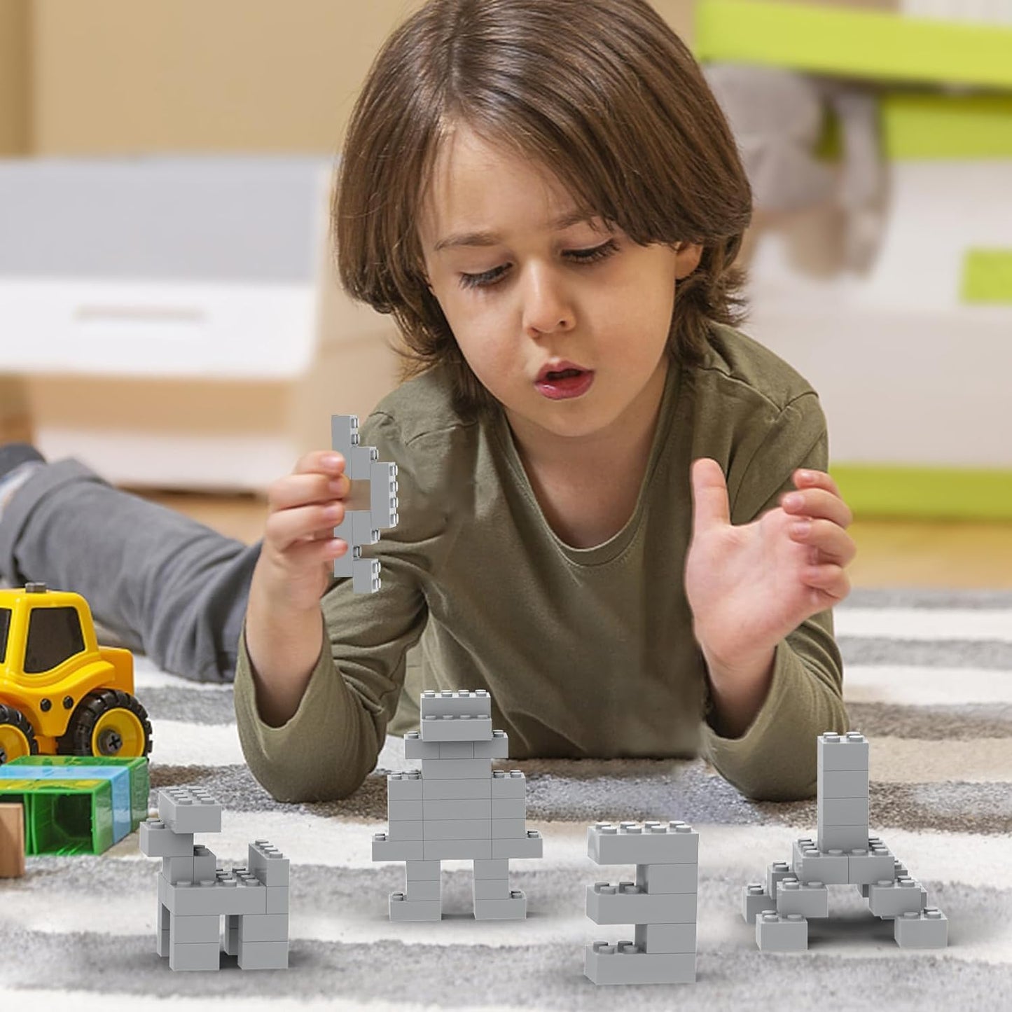 500 Piece Light Gray Bricks Bulk, Gray 2X4 Building Bricks Flat, Compatible With Lego Parts And Pieces: 2X4 Light Grey Bricks(Co