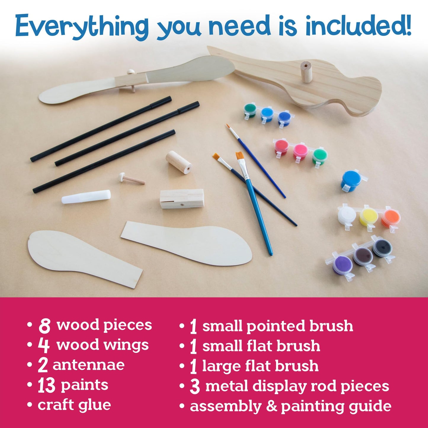 MindWare Make Your Own Dragonfly Wind Spinner Wood Craft Kit - Build & Decorate for Ages 8 & Up