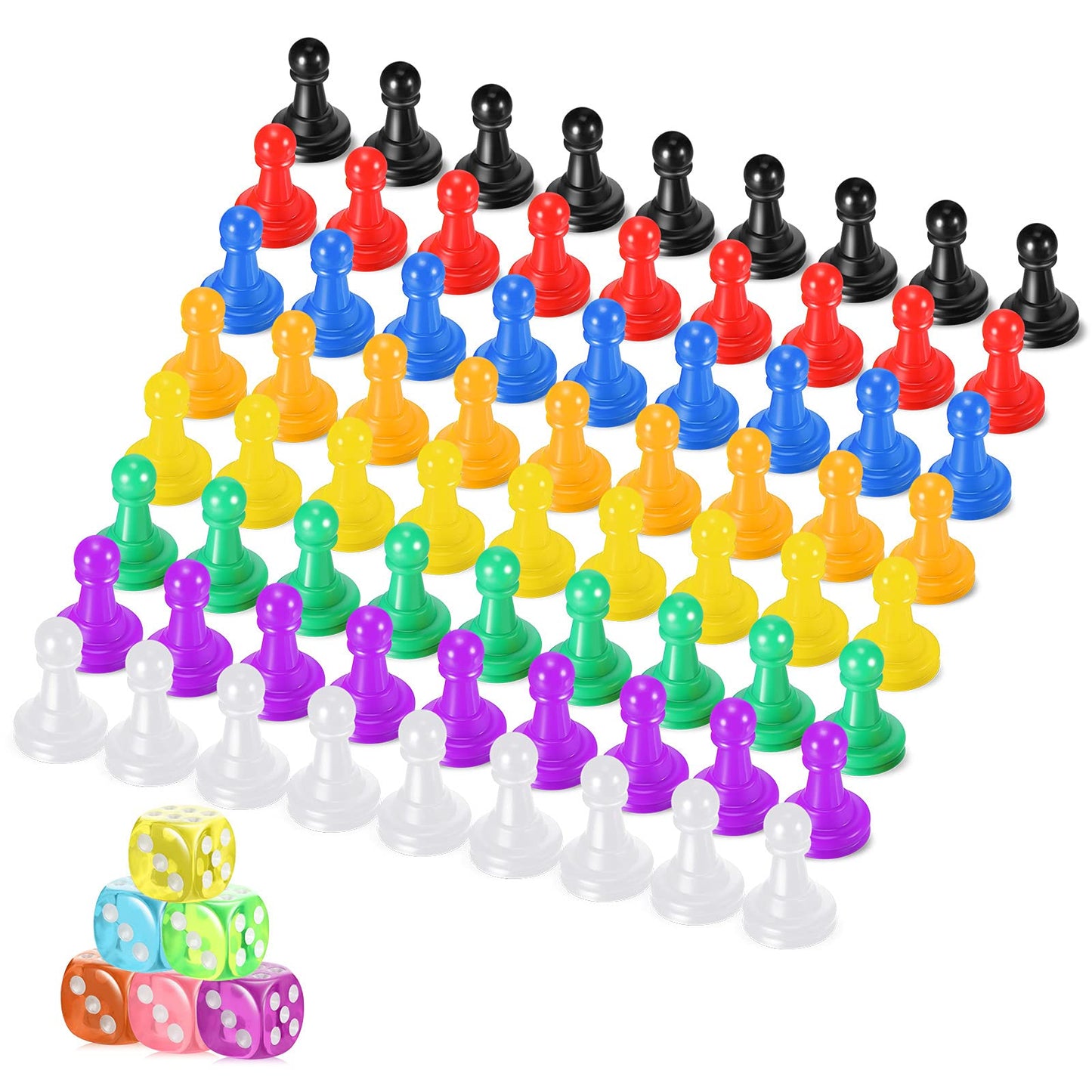 78 Pieces Multicolor Board Game Pieces Include 72 Pieces Multicolor Plastic Pawn Chess Pieces 6 Pieces Plastic 6-Sided Game Dice Chess Game Pieces Game Dice Set for Board Game Components Table Marking