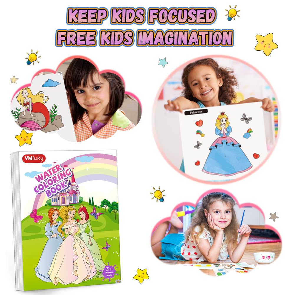 YMluky Paint with Water Books for Kid,6 Coloring Book With Magic Paint Set for Kids,Travel Coloring Kit,Arts and Crafts Suitable