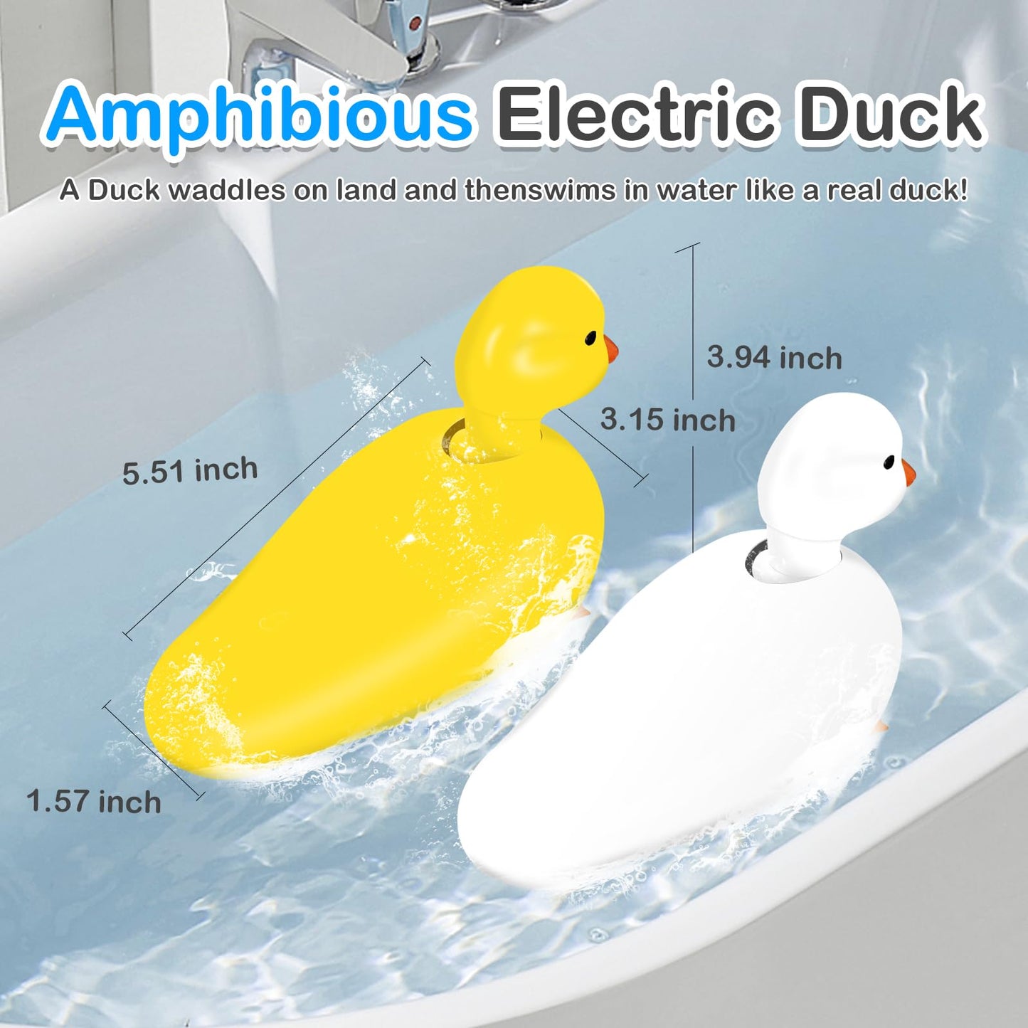 Socbtnso 2-Pack Duck Bathtub & Pool Toys - Realistic Walking Ducks | Waterproof Baby Bath Toys, Gift For Toddler Boys & Girls