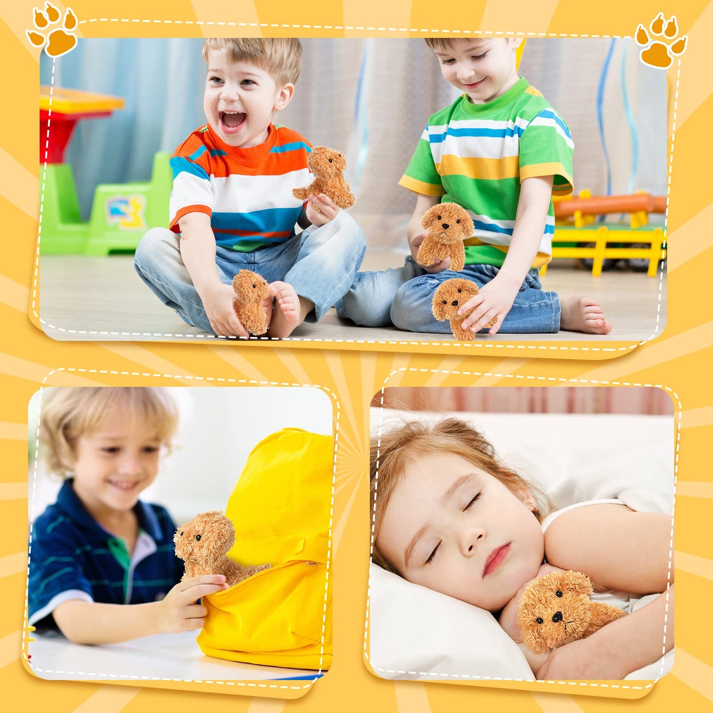 Sosation 20 Pcs Mini Plush Stuffed Puppy Bulk Easter Party Favor Gift Dog Party Gift Toy Soft Plush Dog For Kids Graduation Goodie Bag Fillers Baby Shower Birthday Carnival Prize(Light Brown)