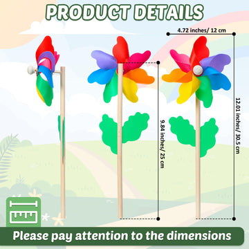 40 Pcs Rainbow Flower Pinwheels 9.84 Inch Plastic Colorful Windmills Garden Pinwheels Flower Wind Spinners With Wood Sticks For