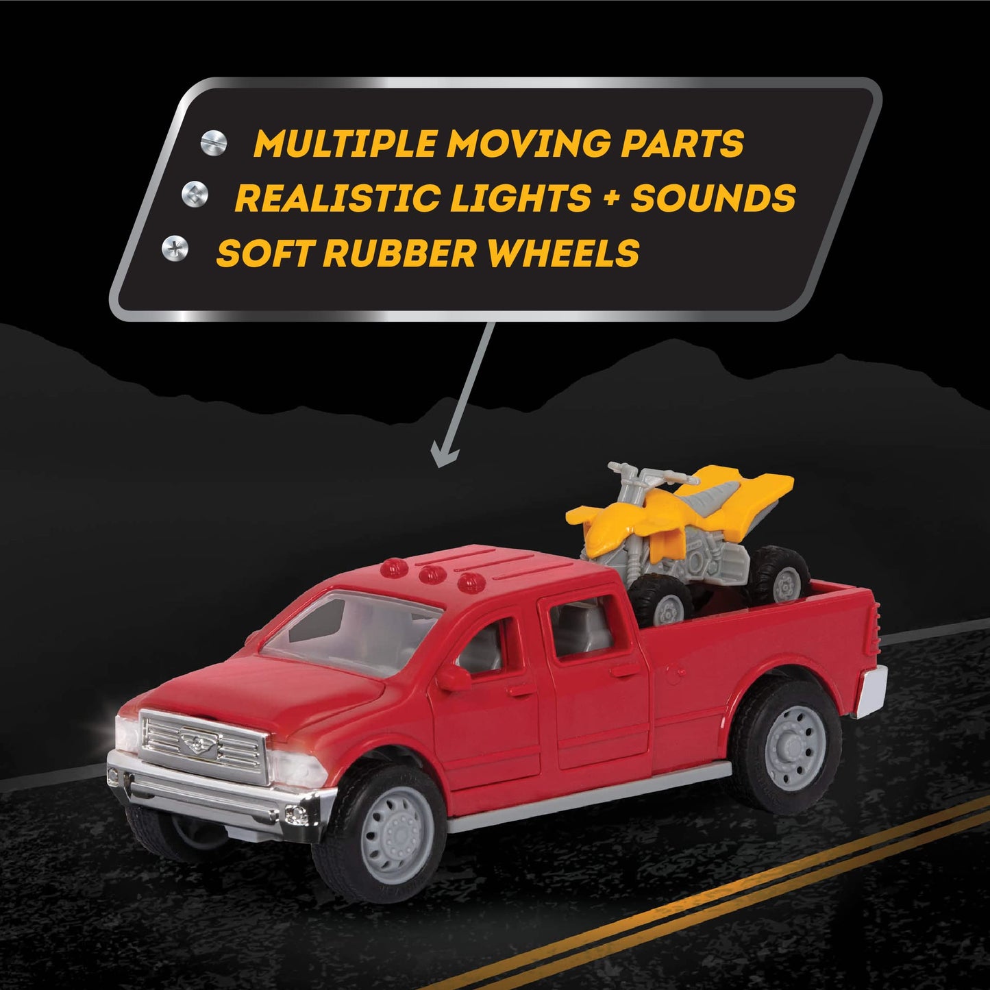 Driven By Battat - Micro Pick-Up Truck - Toy Pickup Truck With Lights, Sounds & A Toy Atv For Kids Aged 3+