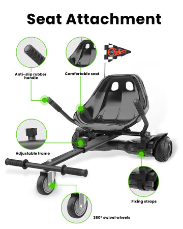 Awwscooter K1 Go-Kart Seat Attachment for 6.5"/8"/10" Scooters, Classic Black, Adjustable Frame, Easy Install