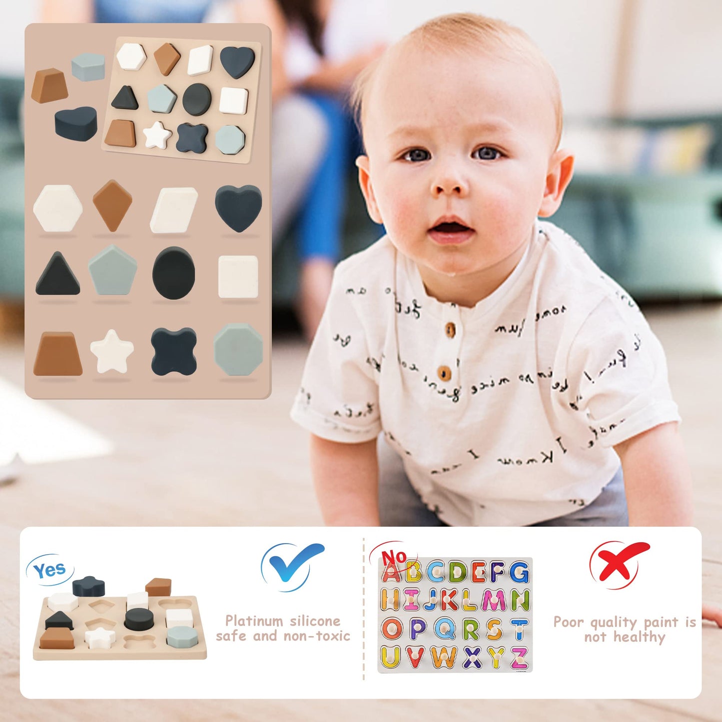 Toyhdayo Toddlers Shape Silicone Puzzle Montessori Learning Shape Toy Board For Baby & Toddler Puzzles Toys Toddler Gifts