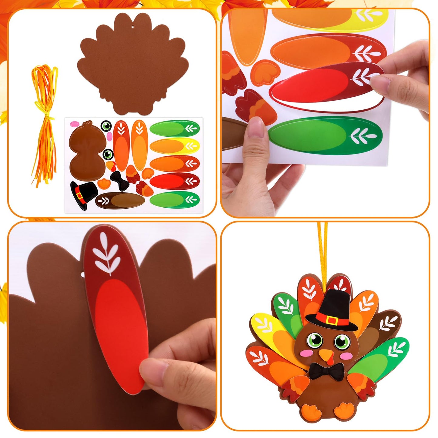 ceiba tree Turkey Foam Crafts Kit for Kids 12 Sets Thanksgiving Craft Kits Hanging Ornament with Foam Self Adhesive Stickers for
