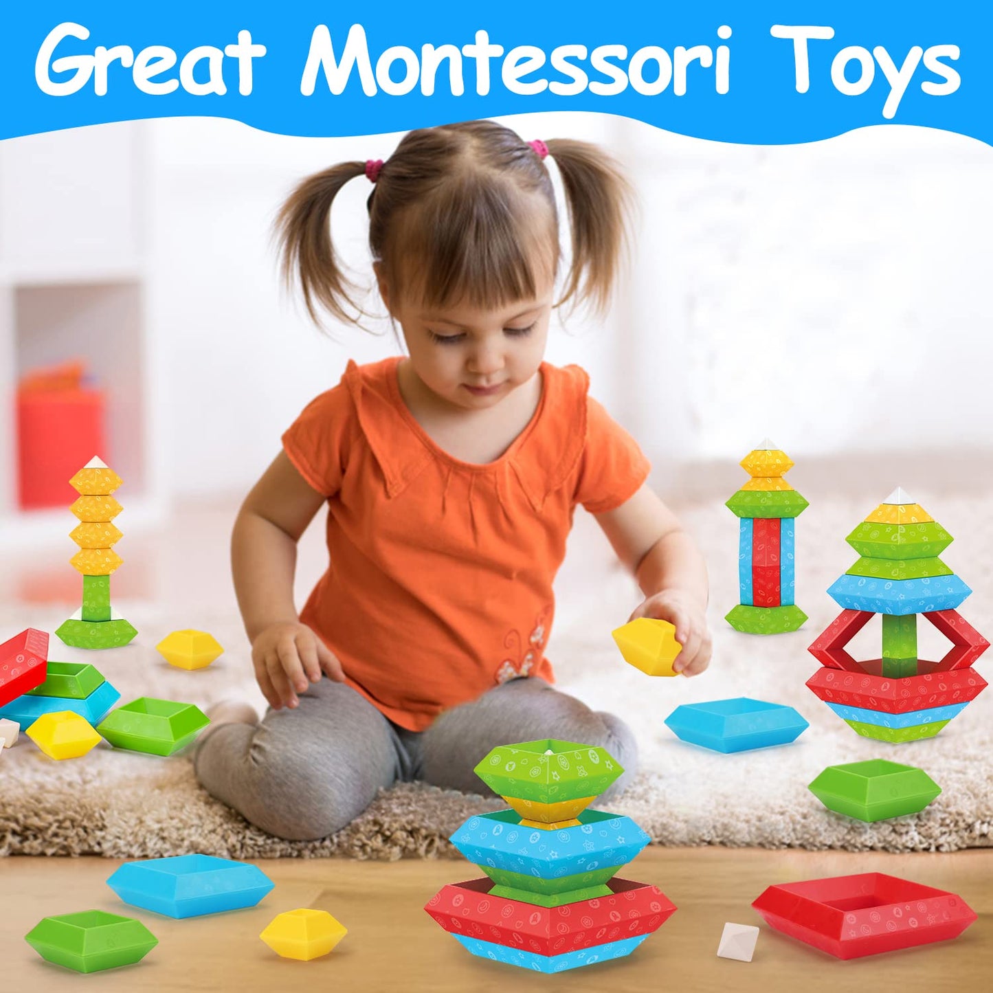 Tsomtto Montessori Toys For 1 2 3 4 5 Year Old Boys Girls Toddler 1-3 Preschool Learning Activities 30 Pcs Stacking Building Blocks Stem Stackable Educational Sensory Easter Gifts For Kids Age 1-2 2-4