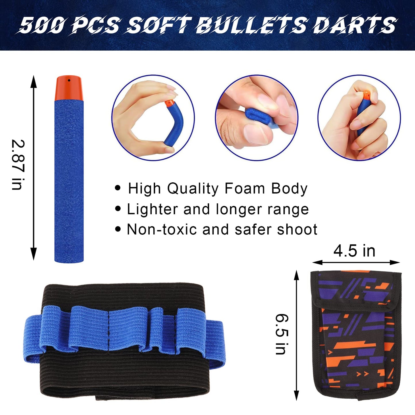 Tudaymol Nerf Bullets 500 Official Dart For Nerf N-Elite Series Refill Darts Foam Bullets Ammo Packs - Compatible With All Elite