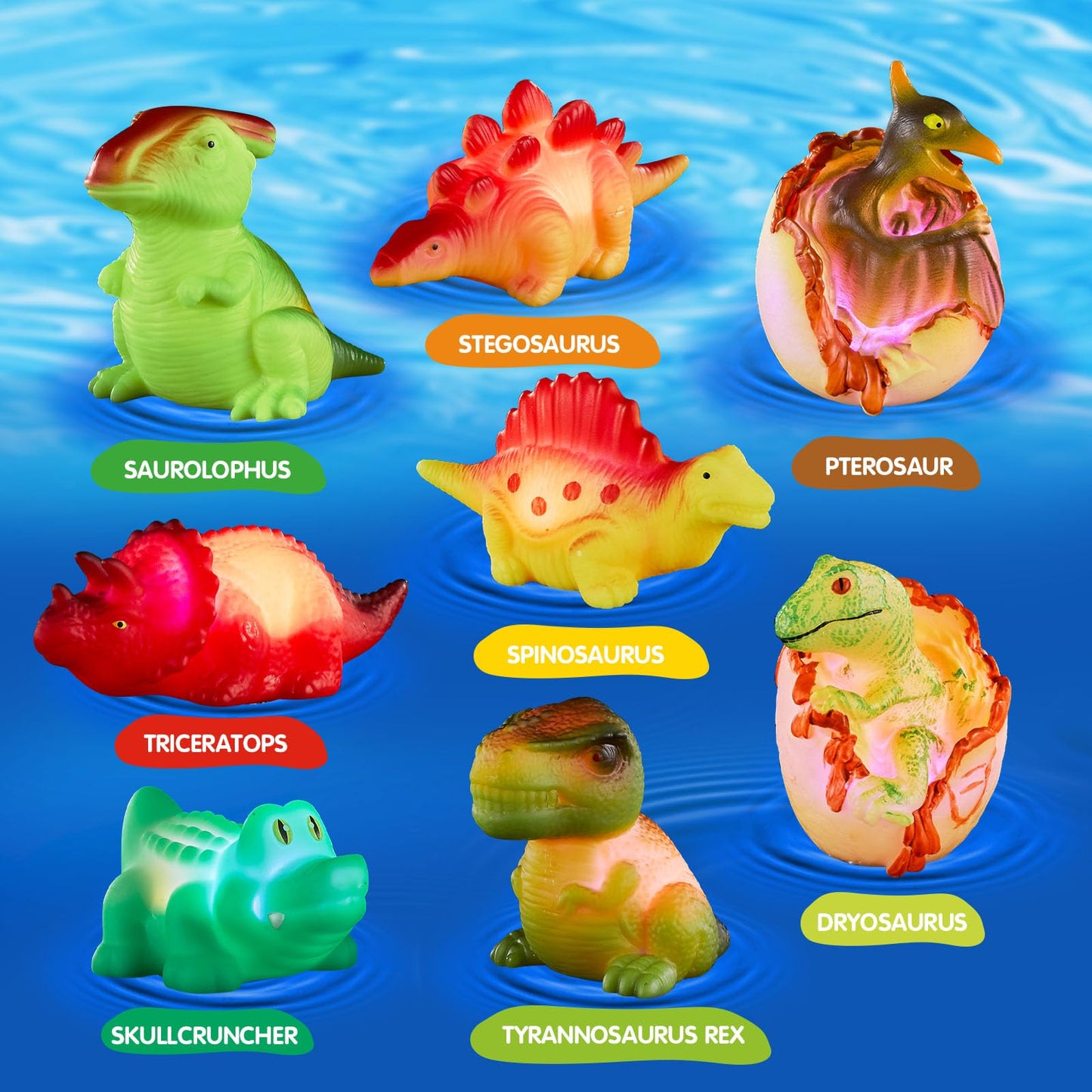 Yoliyogo Dinosaur Toy Bath Floating Toy With Auto Flashing Early Learning Toy Dinosaur Theme Model 8 Pcs Bathtub Shower Toy Gift