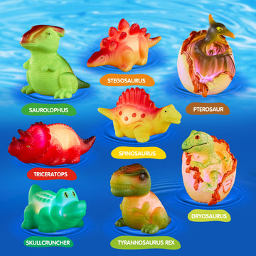 Yoliyogo Dinosaur Toy Bath Floating Toy With Auto Flashing Early Learning Toy Dinosaur Theme Model 8 Pcs Bathtub Shower Toy Gift