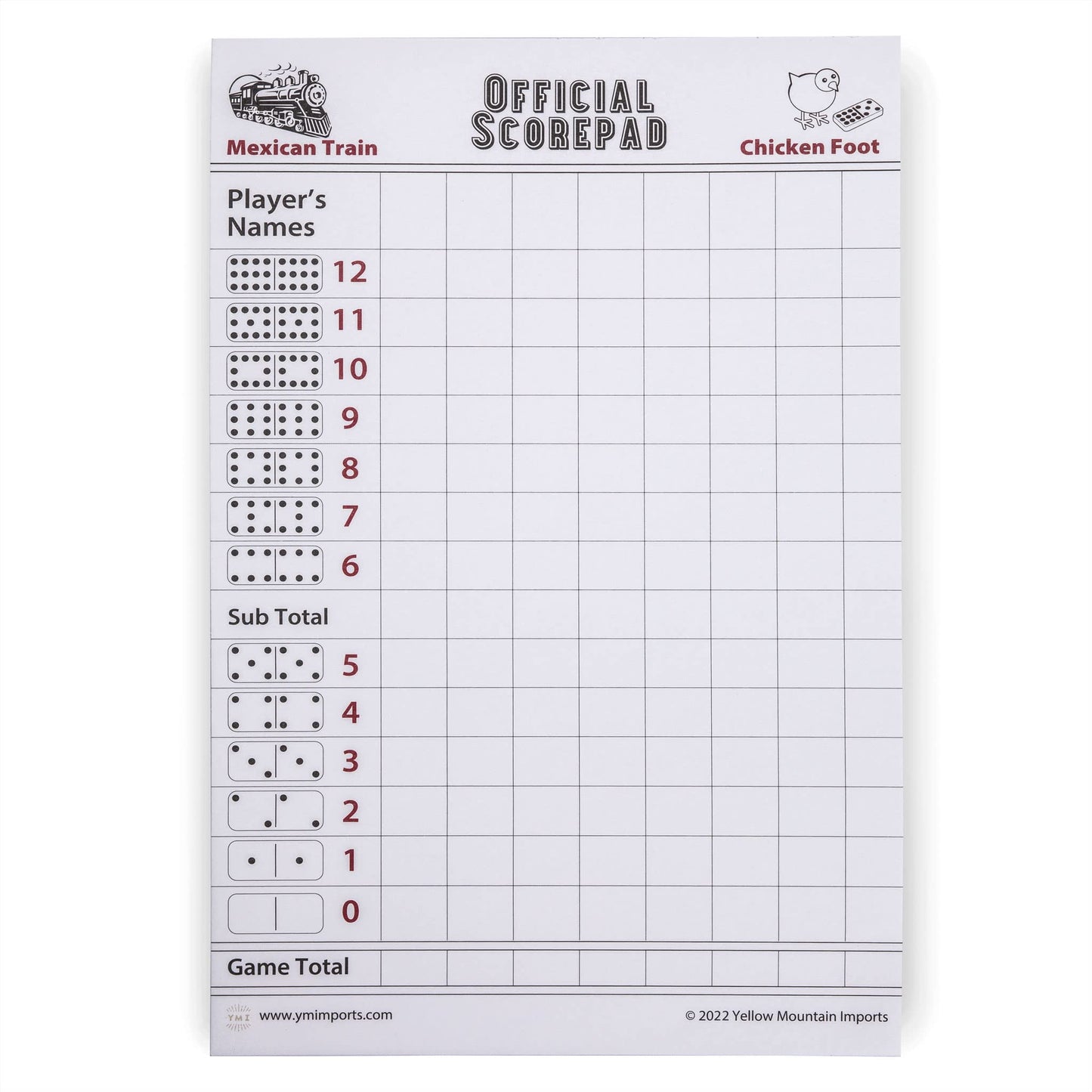 Yellow Mountain Imports Scoring Sheets for Dominoes - 60 Paper Scorepads, 8.2"x5.5", White, Model YM-DM001-A