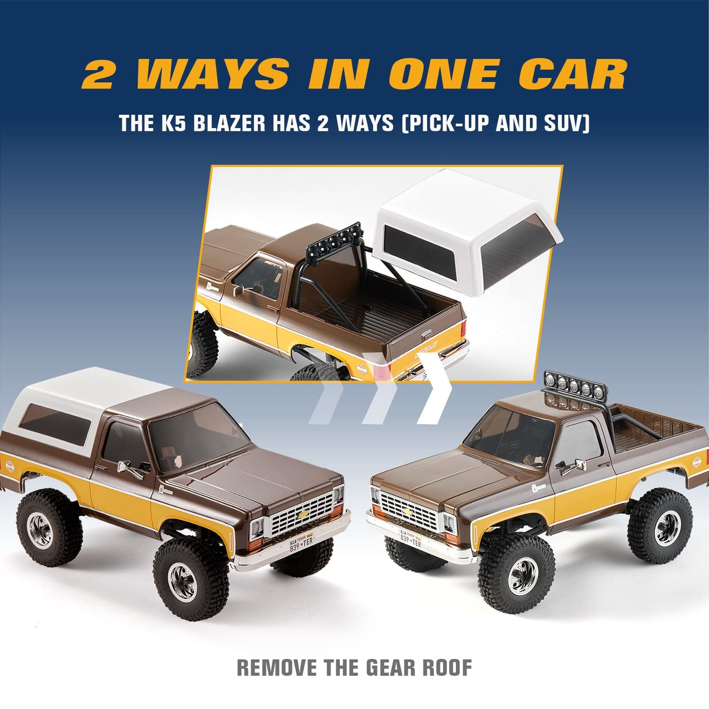EAZYRC 1/24 RC Rock Crawler Chevy K5 Blazer 1976 - 4WD, Black, Nylon, Model 465464, 5x10x5 inches,