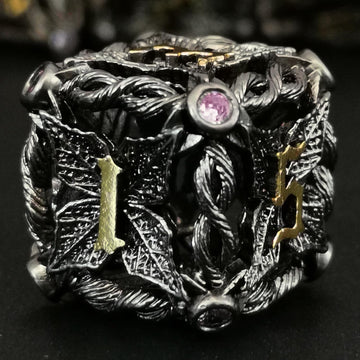 Mjdiceok Hollow Magic Vine Leaf Dnd Dice Set Metal Dice Set 7 Role Playing Dice D&D Dungeons And Dragons Dice (Black + Purple Ge