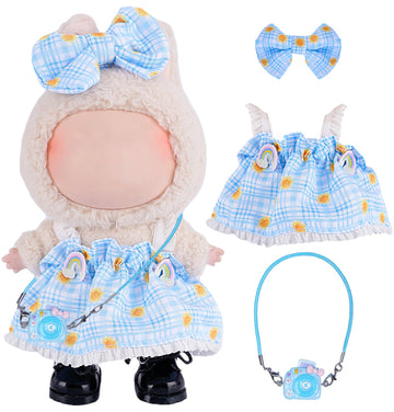 Ariker 3Pcs 15Cm/17Cm Doll Clothes Set For Labubu Dolls (No Doll), Stylish Outfits Accessories, Plaid Dress For Girls Boys Colle