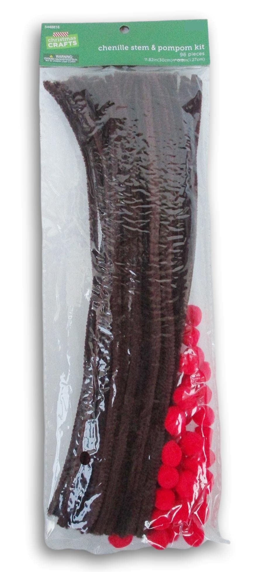 Christmas Craft Kit - Brown Pipe Cleaners and Red Pom Poms - 96 Piece - Make Reindeer and More!