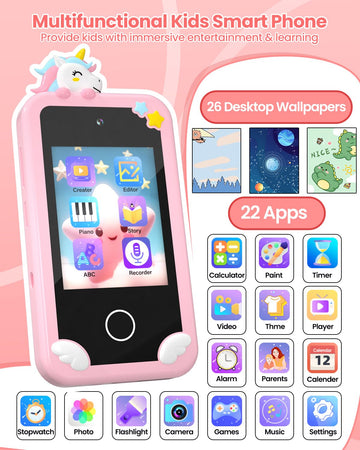 Kids Smart Phone for Girls with Holographic Pyramid, 32G Card Christmas Birthday Gifts for Age 3-10 Kids Toys Cell Phone, 2.8''