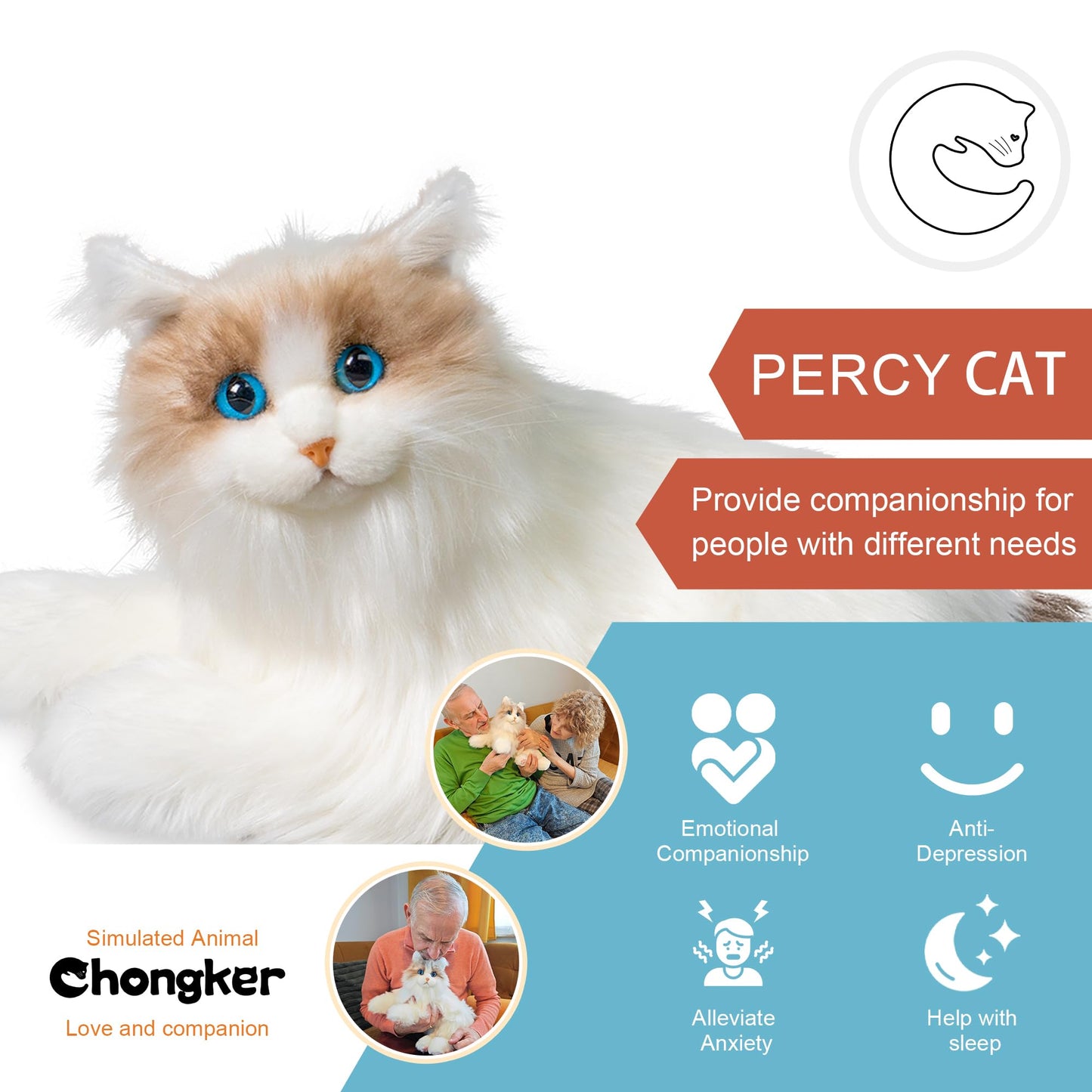 Chongker Interactive Companion Robot Cat Pets, Handmade Weighted Stuffed Animals, Cat Plush Toy With Voice Response, Realistic Heartbeat And Purring, Ragdoll Cat