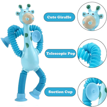 Sukipin Sucker Pop Tube Giraffe, 12 Pack Telescopic Giraffe Suction Cup Toy, Giraffe Pop Tube Fidget Toy, Pop Tube Animals For T