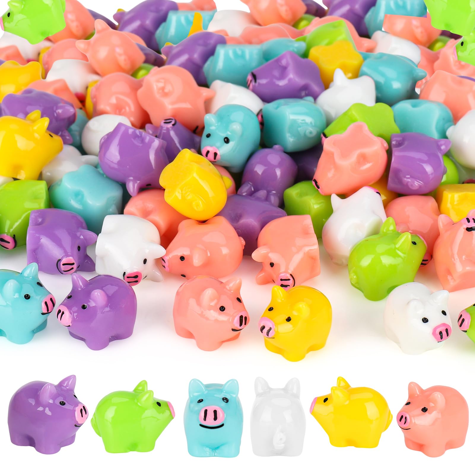 Fuyamp 120Pcs Colorful Mini Resin Pigs Tiny Pigs Miniature Ornament Pig Charms For Garden Landscape Aquarium Dollhouse Birthday