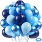Bezente Blue Balloons Set,60Pcs 12 Inch Metallic Blue Pearl Blue Navy Blue Pastel Blue Latex Balloons Kit For Birthday,Baby Show