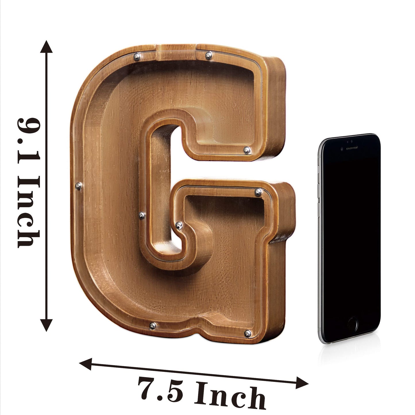 Aorcmitn Large Wooden Letter Coin Personalized Piggy Bank For Boys Girls Kids Toddler Adults Money Bank Best Gift For Friends (9.2 Inch-G)