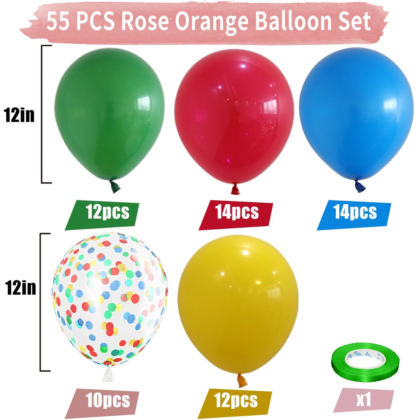 Rainbow Balloons, 60 Pcs Multi Colorful Balloons Set With Primary Color Confetti Balloons, Bright Multicolor Circus Balloons Ass