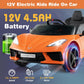 Costzon Ride On Car  Licensed Chevrolet Corvette C8 Kids' Electric Vehicles w/Remote Control  Wireless Connection  Lights/Horn/Music/4-Wheel Spring Suspension  Kids Car for Boys Girls Aged 3+(Orange)